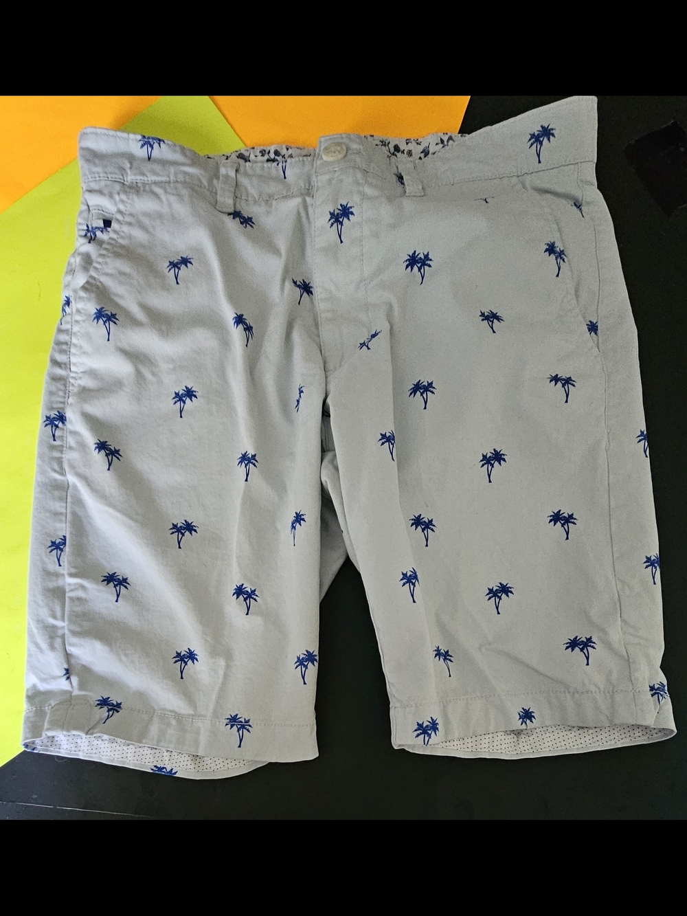 Men's Light Blue Palm Tree-Print Cotton Shorts Sz 30 Inseam 8"